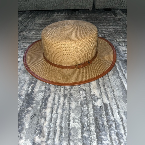 Classic Tan Straw Hat with Brown Band - Picture 1 of 5